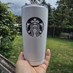 Starbucks Mermaid Logo White Insulated Stainless Steel Tumbler Snap Lid 20 oz